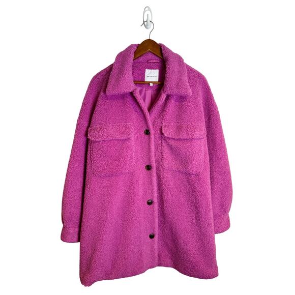 Avec Les Filles Oversized Teddy Faux Shearling Pink Shacket Medium - Picture 6 of 9